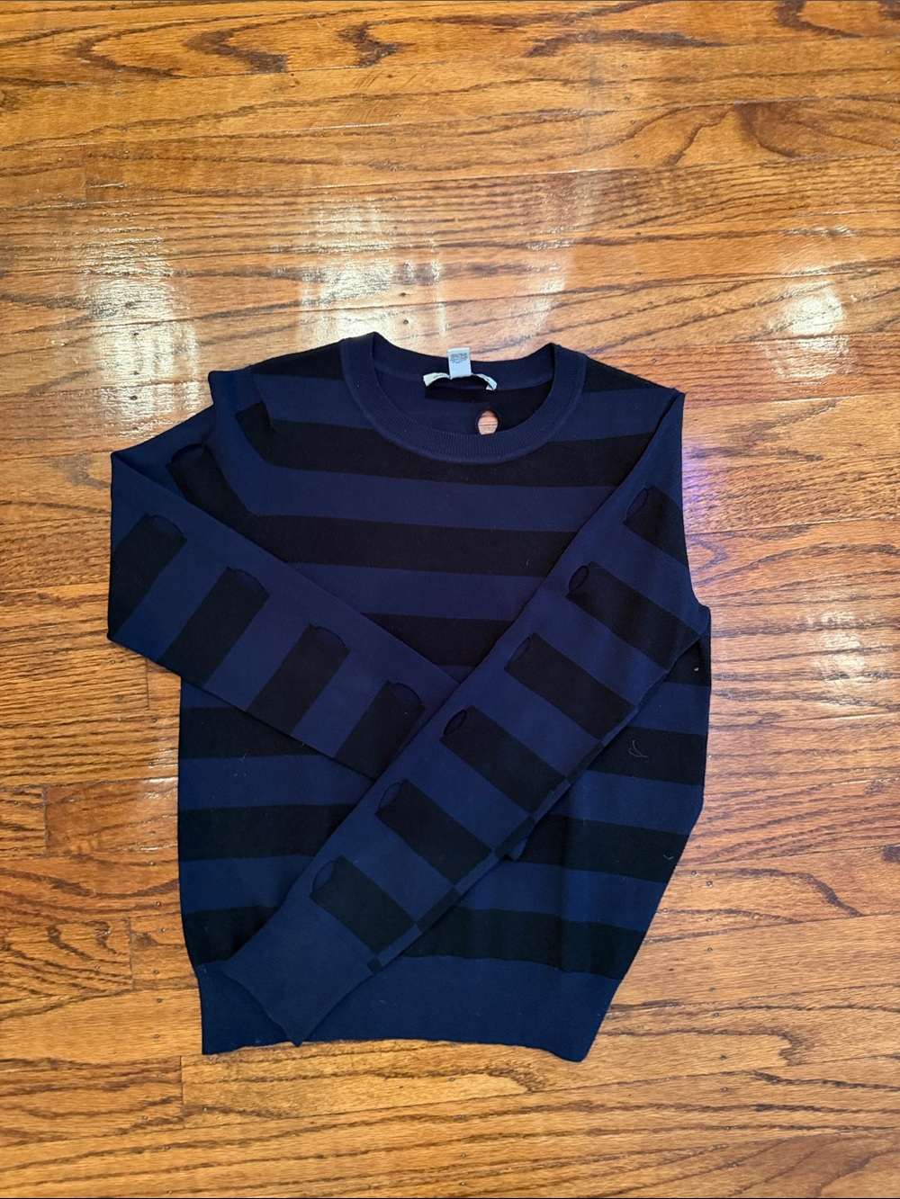 Autumn Cashmere Navy and Black Striped Crewneck Sweater